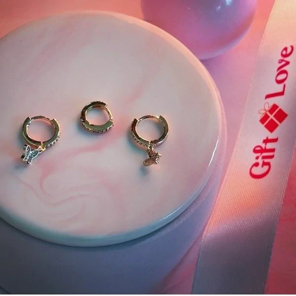 Buttlerfly Charm Hoop Earrings with Extra Small Hoop Earring